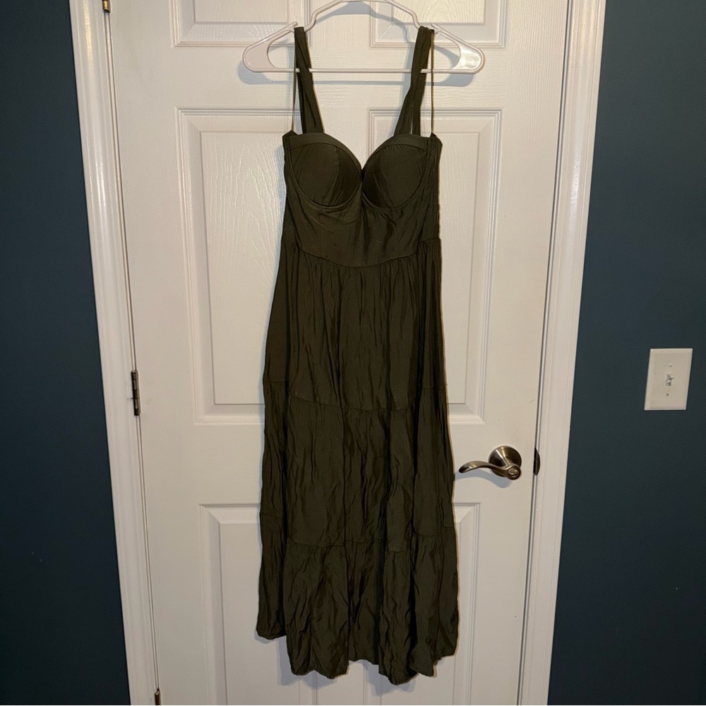 Francesca's Collections Olive Green Maxi Dress with Bustier Bodice